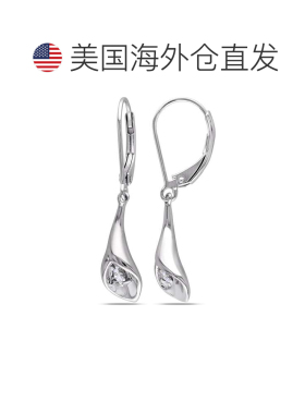 自营925 纯银 Mimi & Max 钻石马蹄莲杠杆背耳环 - 白色 美国奥