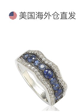 自营 925 纯银波浪形戒指中的 Suzy Levian 蓝宝石和钻石配饰 -