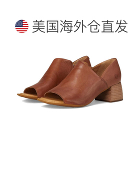 自营Men's Born Sher Sandals  Brown Leather Square Toe Block