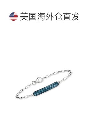 自营 Ross-Simons 蓝色钻石回形针链接条状手链 925 纯银 - 8 英