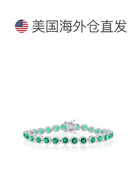 自营 simona纯银圆形光环白色和模拟红宝石链式手链 - 绿色 美国