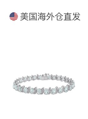 自营 925 纯银 Mimi & Max 11 1/5 克拉 TGW 椭圆形海蓝宝石和钻