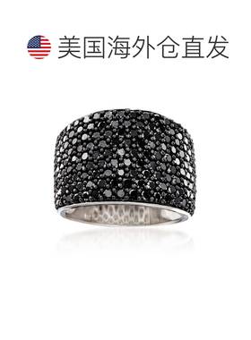 自营Ross-Simons 925 纯银密镶黑色尖晶石宽戒指 - 黑色 美国奥莱
