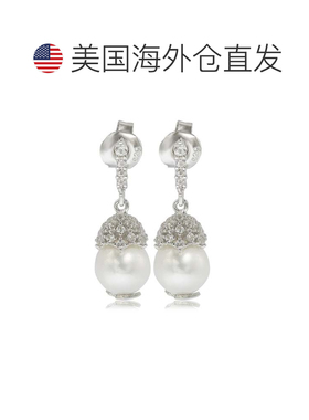 自营Suzy Levian 纯银珍珠和白色蓝宝石皇冠耳环 - 白色 美国奥