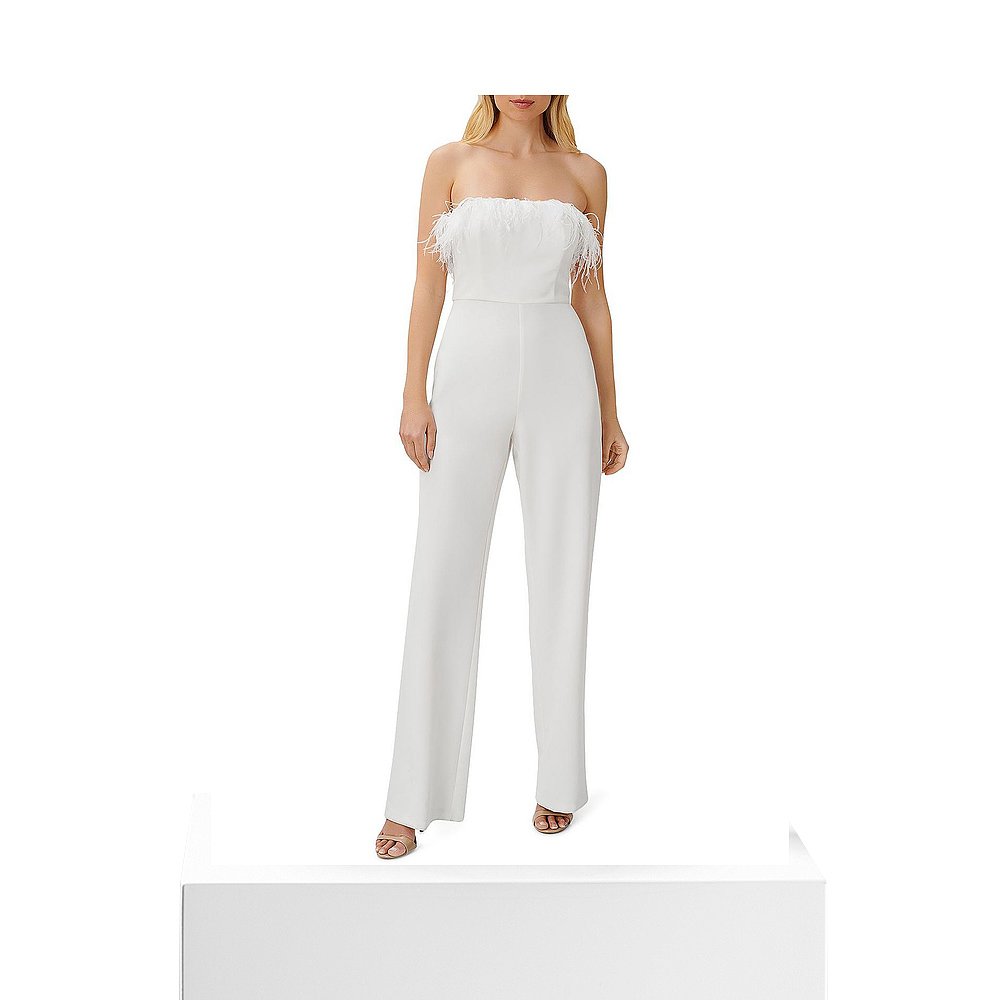 aidan mattoxWomens Strapless Feathered Jumpsuit - ivory 【美 - 图3