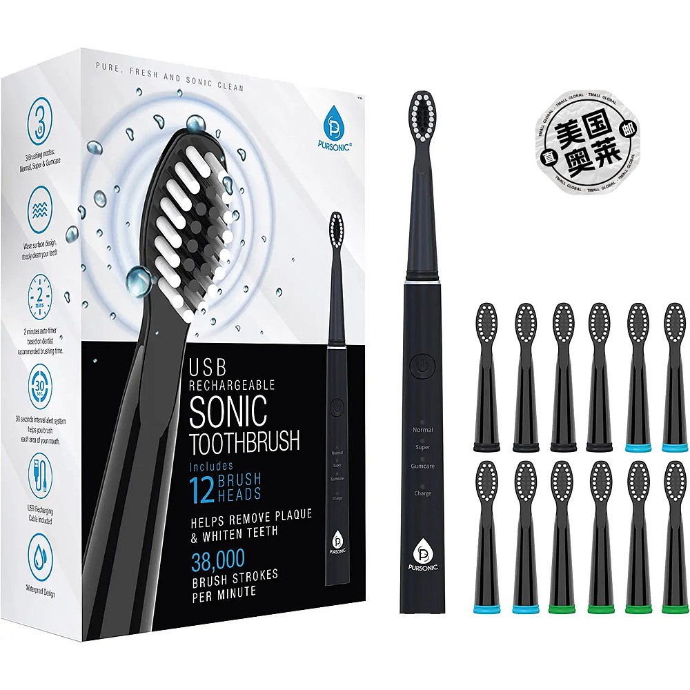 Pursonic Whitening USB Rechargeable Sonic Toothbrush-12 Brus - 图0