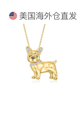 自营ross-simonsRoss Simons钻石法国斗牛犬徽章/吊坠项链，18K金