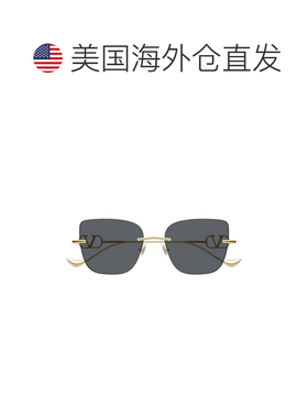 自营valentino黑色无框矩形金色金属太阳镜-灰色 美国奥莱直发