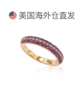 自营Suzy Levian 微密钉红色方晶锆石玫瑰纯银可叠戴戒指 - 红色
