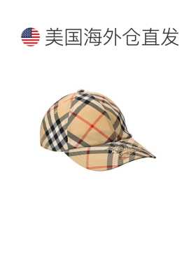 自营Burberry马术骑士格子棒球帽-米黄色 美国奥莱直发