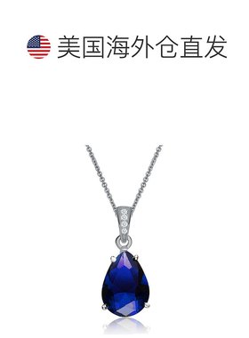 自营 genevive纯银蓝色立方氧化锆梨形吊坠单石项链 - 蓝色 美国