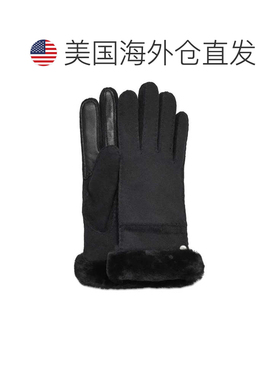 自营Ugg有缝手套女式黑色皮革羊皮衬里触摸屏FROG382-黑色 美国奥