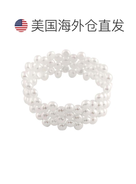 自营splendid pearls三排白色 7-8 毫米淡水珍珠线圈手链 - 白色