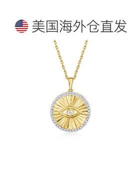 自营 ross-simonsRoss Simons钻石邪恶之眼奖章吊坠项链，18K金镀