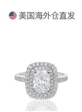 自营 Suzy Levian 纯银枕形切割白色立方氧化锆双光环新娘戒指 -