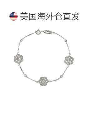 自营Suzy Levian 925 纯银蓝宝石和钻石口音花朵手链 - 蓝色 美国