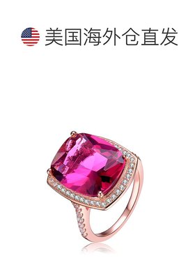 自营 geneviveGa 纯银 18k 镀玫瑰红宝石方晶锆石戒指 - 红色 美