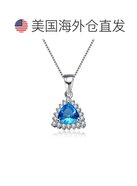 自营geneviveGv 纯银蓝色方晶锆石吊坠项链 - 蓝色 美国奥莱直发