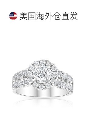 自营 pompeii32 1/2 克拉光环圆形钻石双排订婚戒指 10k 白金 - 1