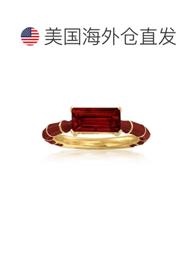 自营Ross-Simons 石榴石和红色珐琅戒指 18 克拉黄金 925 英镑 -