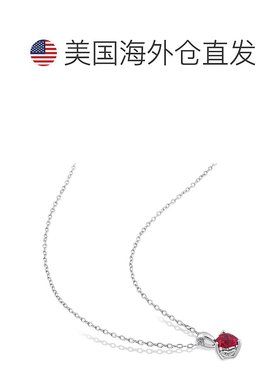 美国直邮Julianna B女士项链吊坠银色链镶嵌红色心形宝石气质