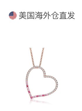 自营 genevive镀玫瑰金立方氧化锆心形项链 - 粉红色 美国奥莱直