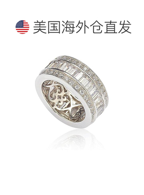 自营 Suzy Levian 纯银立方氧化锆白色长方形现代永恒戒指 - 白色