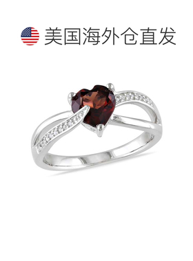 自营 mimi & max925 纯银石榴石和钻石心形交叉戒指 - 红色 美国
