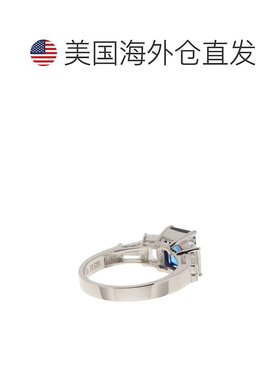 自营 sterling forever 925 纯银祖母绿切割蓝色蓝宝石 CZ 3 石戒