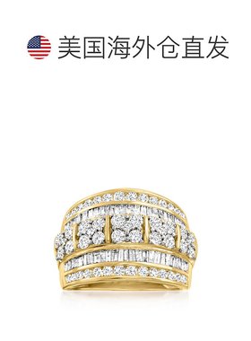 自营 14 克拉黄金 Ross-Simons 圆形和长方形钻石多排戒指 - 白色