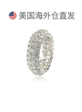 自营 Suzy Levian 纯银白色方晶锆石 3 排永恒戒指 - 白色 美国奥