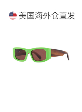 自营off-white米白色方形全边太阳镜，绿色/条纹哈瓦那镜框和棕色