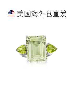 自营925 纯银 Ross-Simons 祖母绿式切割普拉堇石和橄榄石戒指 绿