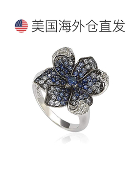 自营925 纯银花瓣戒指中的 Suzy Levian 蓝宝石和钻石 - 蓝色 美