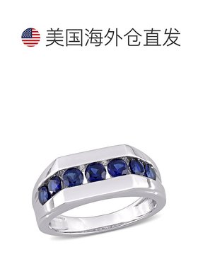 自营 925 纯银 Mimi & Max 1 1/4 克拉 TGW 打造蓝色蓝宝石槽镶男