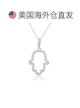 自营Suzy Levian 纯银白色立方氧化锆 Hamsa 手坠 - 粉红色 美国