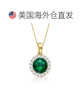自营 geneviveC.z.纯银圆形吊坠 - 绿色 美国奥莱直发银饰