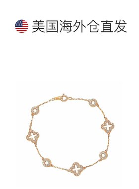 自营 Suzy Levian Rose 纯银白色立方氧化锆三叶草和圆形手链 美