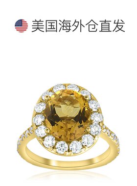 自营 pompeii34 1/2 cttw 椭圆形黄水晶钻石光环复古戒指订婚 14k