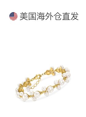 自营 Ross-Simons 5-7.5 毫米养殖珍珠三重奏手链 18 克拉黄金配