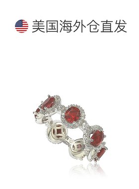 自营 Suzy Levian 椭圆形切割红宝石红色方晶锆石 925 纯银可叠戴