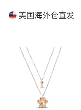 自营 925 纯银 Mimi & Max 粉色爪子和骨头两股吊饰项链 - 16+18