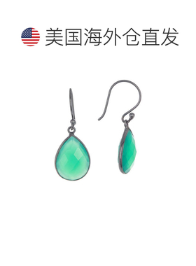 自营Adornia Pear Drop 绿色缟玛瑙耳环 银色 - 绿色 美 美国奥
