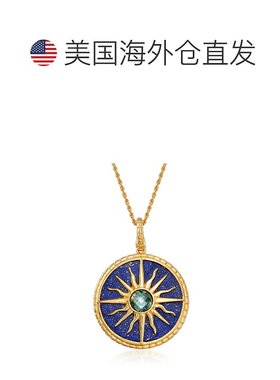 自营 Ross-Simons 青金石和伦敦蓝色托帕石太阳吊坠项链 18 克拉