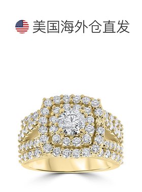 自营 pompeii33 克拉钻石订婚婚礼双垫光环三重戒指套装 10k 黄金