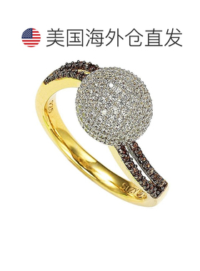 自营Suzy Levian 周年纪念棕色和白色立方氧化锆密镶镀金纯银戒指