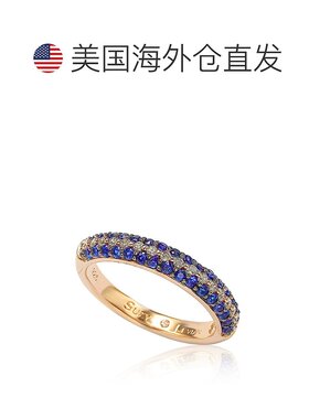 自营 Suzy Levian 微密钉蓝色方晶锆石玫瑰纯银可叠戴戒指 - 蓝色