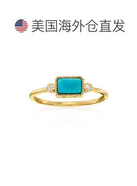 自营Ross-Simons 14 克拉黄金绿松石和钻石重音戒指 - 白色 美国