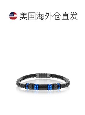 自营blackjack蓝色不锈钢配黑色碳纤维真皮手链 - 蓝色 美国奥莱