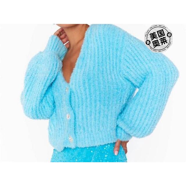 Self-operated show me your mumu bright blue classic cardigan V-neck sweater-bright blue American outlet Self-operated show me your mumu bright blue classic cardigan V-neck sweater-bright blue American outlet